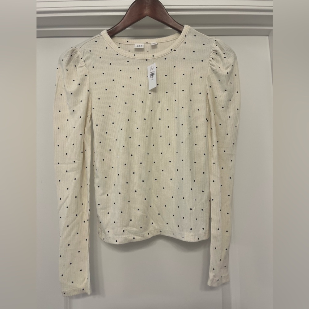 NWT GAP Kids Cream Polka Dotted Puff Sleeve Blouse